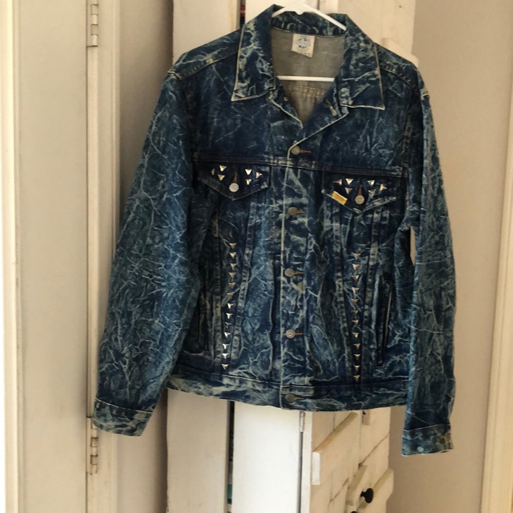 TEXO Vintage 80s/90s studded acid stone wash indigo denim jacket